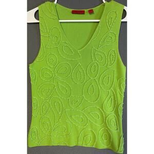 Venini Lime Green Beaded Top XS Petite Jacquard Weave 3D Fairy Retro Earthy